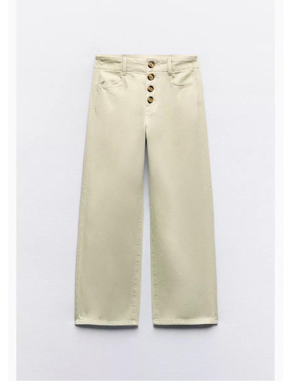 Zara Wide-Leg Button-Front Jeans in Light Cream